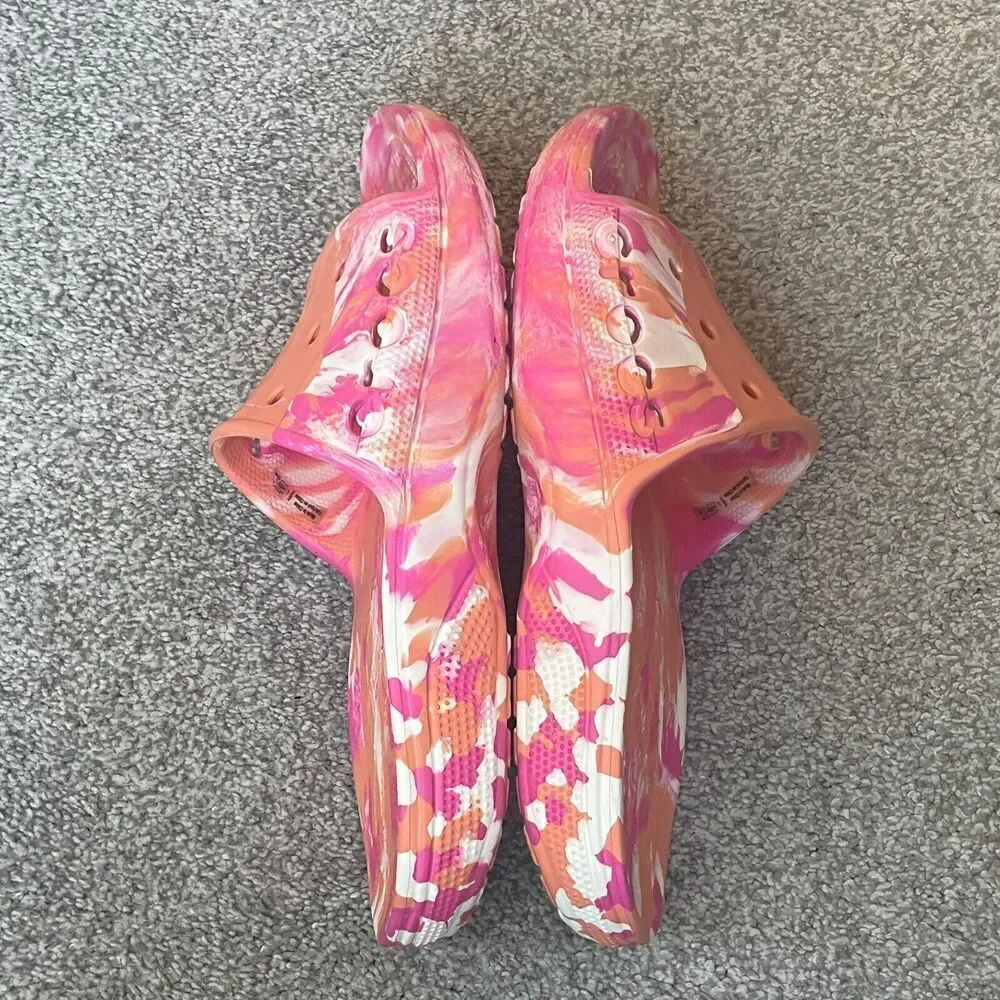 Crocs Classic Slide Pink Orange‎ Marbled Tie Dye Sandals Mens 11 Women 13 206121